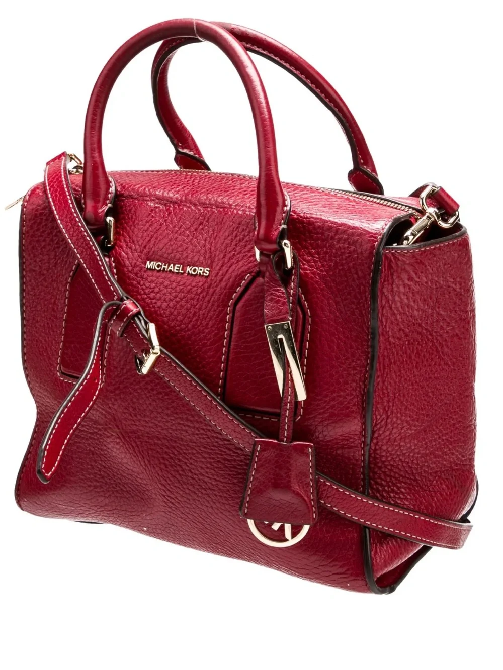 Michael Kors Selby cherry red pebble Leather Satchel with Gold Hardware EUC